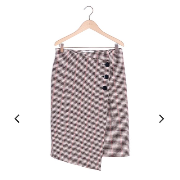 BA&SH Jupe Pernille - houndstooth wool asymmetrical midi skirt - Picture 3 of 10